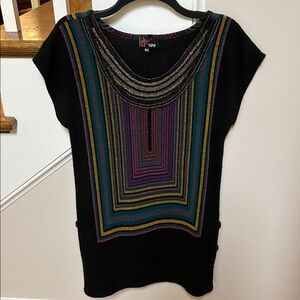 Yumi M/L stunning black colorful geometric knit tunic top/dress